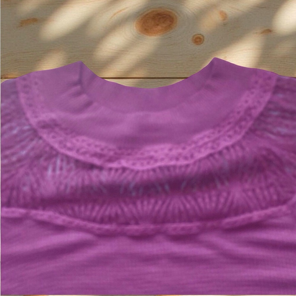 FREE PEOPLE Lace Yoke Top Burgundy Waffle Knit Mock Neck M Boho - Picture 7 of 10